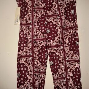 Paisley Print Pants in Burgundy and White